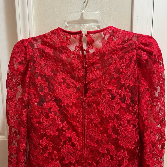 Vintage Alicia red party event dress w drop waist Chantilly lace bodice GUC - Picture 7 of 16